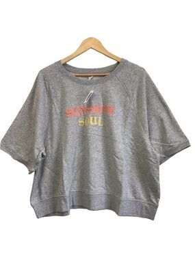 RETRO style crop Short sleeves soft sweater Old Navy grey pull over crew neck